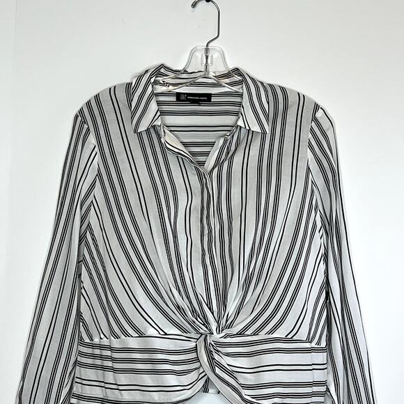 INC Twist Front Button Up Shirt Striped White Black Womens Small - Picture 4 of 13